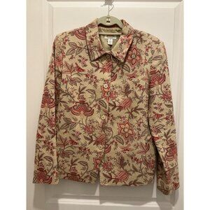 Talbots Jacket Size 12 Floral Textured Beige Pink Pockets 4 Buttons
